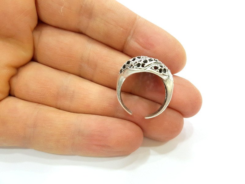 Silver Ring Blank Ring Settings Ring Bezel Base Cabochon Mountings Adjustable (for 2mm stone tiny blanks) Oxidized Silver Plated Brass G6742