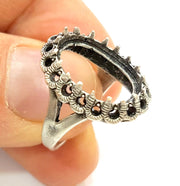 Silver Ring Blank Ring Setting Ring Bezel Base Cabochon Mountings Adjustable(for 16x12mm,2mm stone blanks)Oxidized Silver Plated Brass G6756