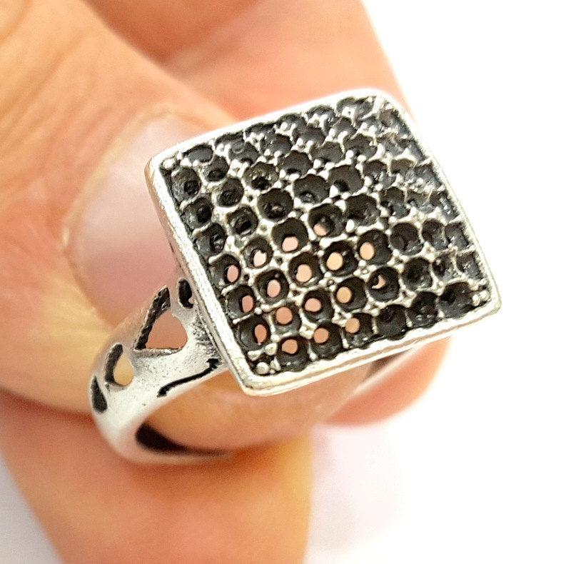 Silver Ring Blank Ring Settings Ring Bezel Base Cabochon Mountings Adjustable (for 2mm stone tiny blanks) Oxidized Silver Plated Brass G6761