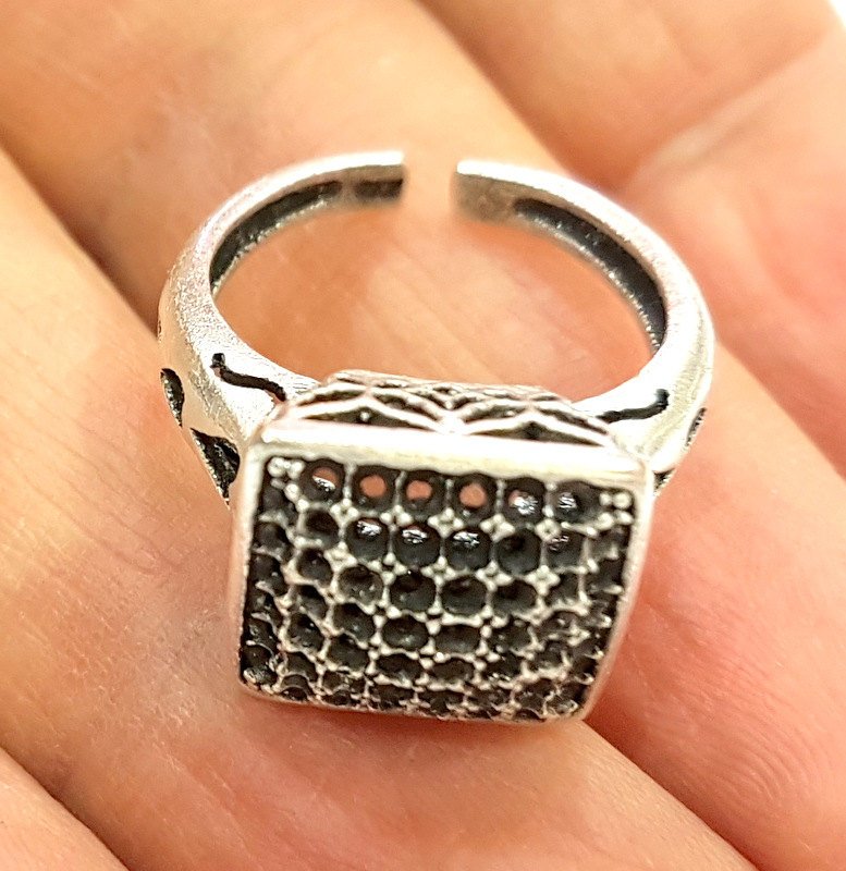 Silver Ring Blank Ring Settings Ring Bezel Base Cabochon Mountings Adjustable (for 2mm stone tiny blanks) Oxidized Silver Plated Brass G6761