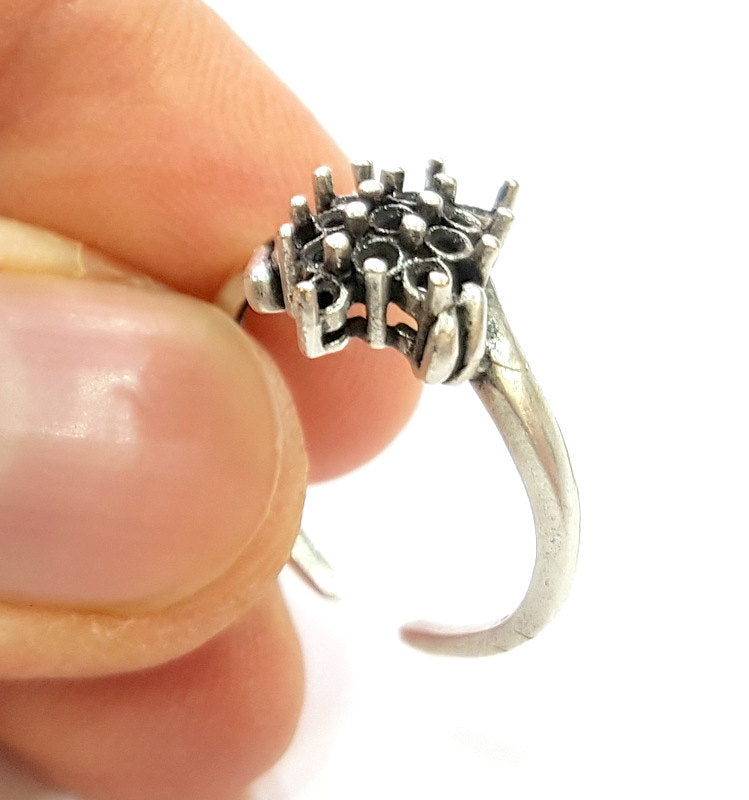 Silver Ring Blank Ring Settings Ring Bezel Base Cabochon Mountings Adjustable (for 2mm stone tiny blanks) Oxidized Silver Plated Brass G6765