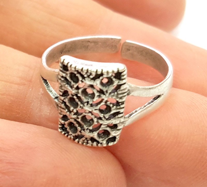 Silver Ring Blank Ring Settings Ring Bezel Base Cabochon Mountings Adjustable (for 2mm stone tiny blanks) Oxidized Silver Plated Brass G6768