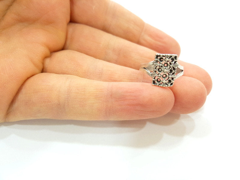 Silver Ring Blank Ring Settings Ring Bezel Base Cabochon Mountings Adjustable (for 2mm stone tiny blanks) Oxidized Silver Plated Brass G6768