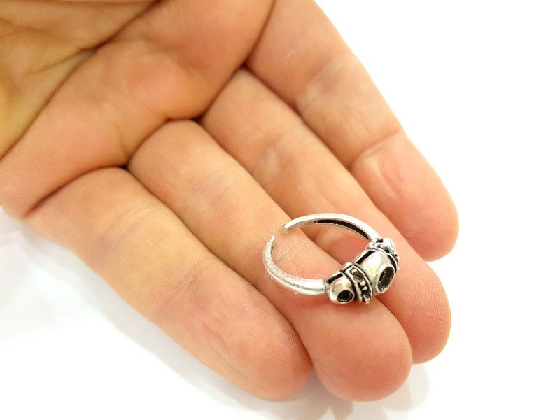 Silver Ring Blank Ring Setting Ring Bezel Base Cabochon Mountings Adjustable(for 5mm,3mm stone blanks)Oxidized Silver Plated Brass G6769