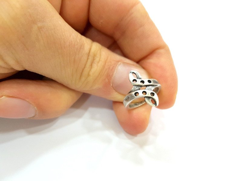 Silver Ring Blank Ring Settings Ring Bezel Base Cabochon Mountings Adjustable (for 2mm stone tiny blanks) Oxidized Silver Plated Brass G6770