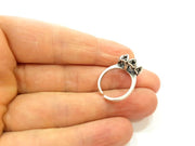 Silver Ring Blank Ring Setting Ring Bezel Base Cabochon Mountings Adjustable(for 10mm,2mm stone blanks)Oxidized Silver Plated Brass G6776