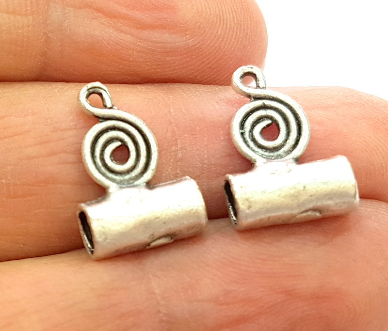 4 Silver Bails Antique Silver Tube Findings (16x11 mm)  Antique Silver Plated Brass  G6781