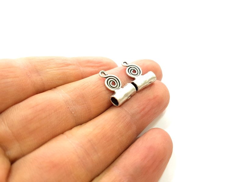 4 Silver Bails Antique Silver Tube Findings (16x11 mm)  Antique Silver Plated Brass  G6781