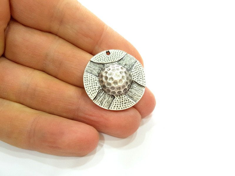 2 Silver Pendant Oxidized Silver Tribal Pendants Antique Silver Plated Pendants (29mm)  G14599