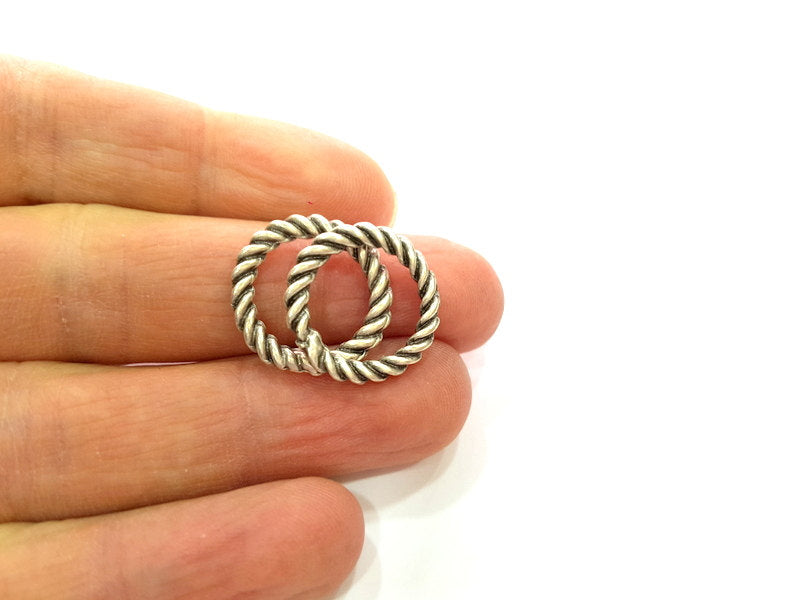 5 Silver Circle Connector Findings Antique Silver Plated Circle  5 Pcs (20 mm)  G14600