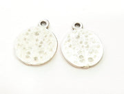 10 Silver Charms Antique Silver Plated Hammered Charms 10 Pcs  (15mm) G6787