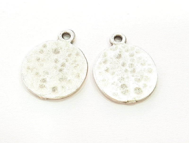 10 Silver Charms Antique Silver Plated Hammered Charms 10 Pcs  (15mm) G6787