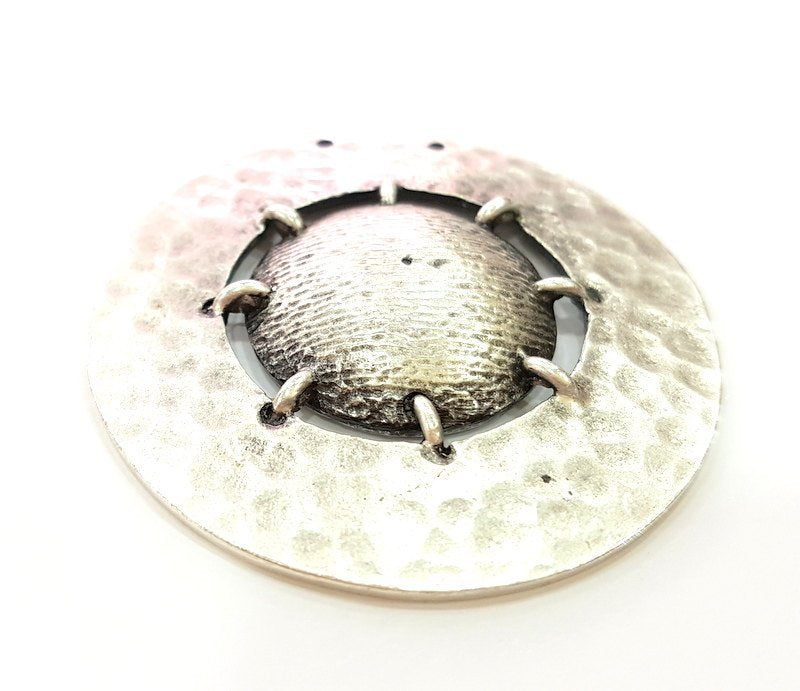Silver Pendant Antique Silver Plated Hammered Pendants (55mm) Antique Silver Plated Metal  G6793