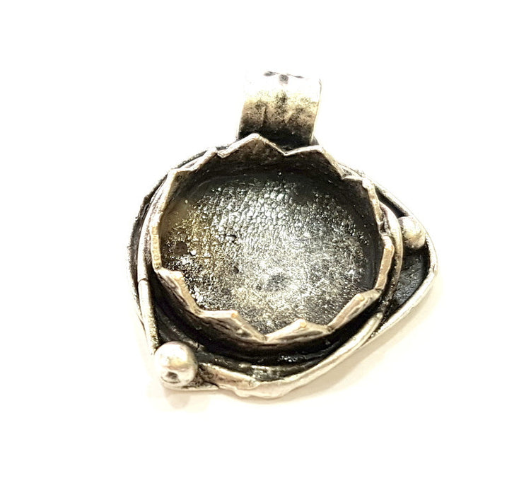 Silver Pendant Blank Bezel Base Setting Necklace Blank Mountings Antique Silver Plated Brass (15 mm blank) G6799