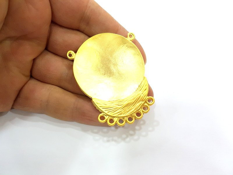 Gold Pendant Gold Plated Hammered Connector Pendant (58x43mm)  G6808