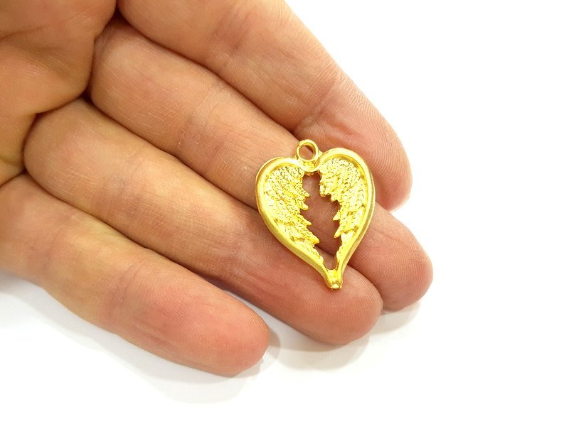 2 Gold Plated Heart Charms Pendants (28x22mm)  G6822