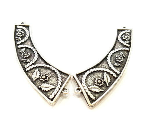 Silver Necklace Set Antique Silver Plated Collar Necklace Pendant Set Connector 2 Piece Findings G6834