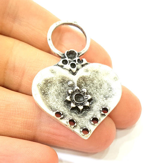 Silver Heart Connector Pendant Antique Silver Plated Pendants (50x33mm) G12146