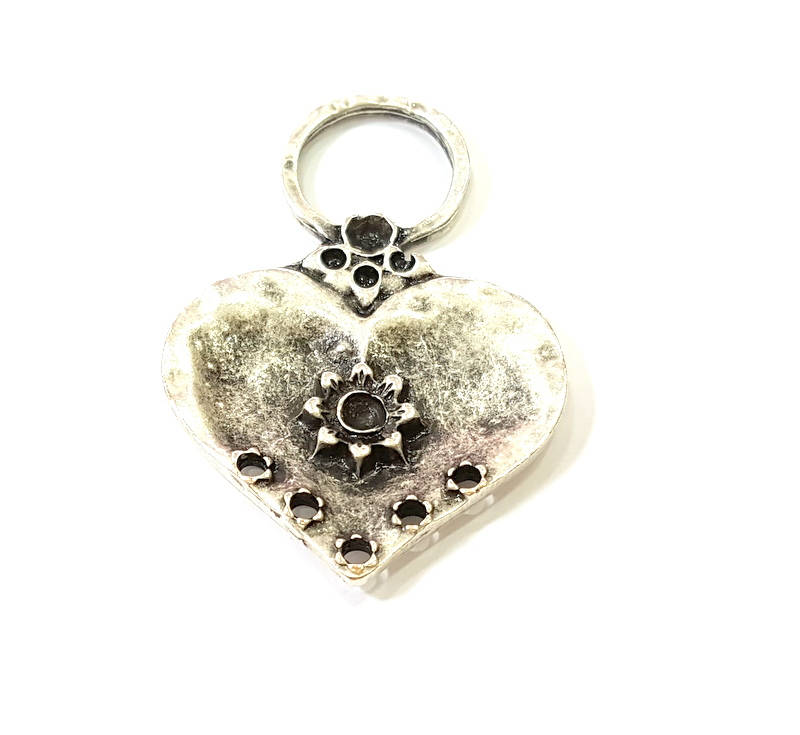 Silver Heart Connector Pendant Antique Silver Plated Pendants (50x33mm) G12146