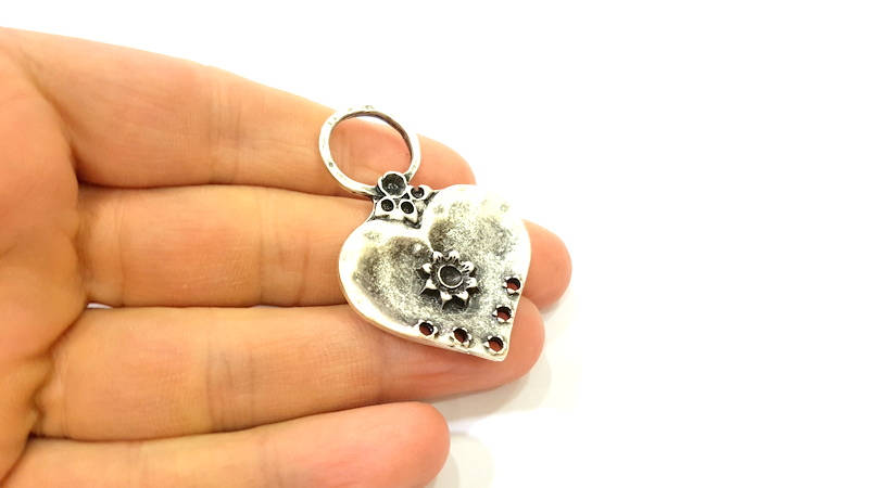 Silver Heart Connector Pendant Antique Silver Plated Pendants (50x33mm) G12146