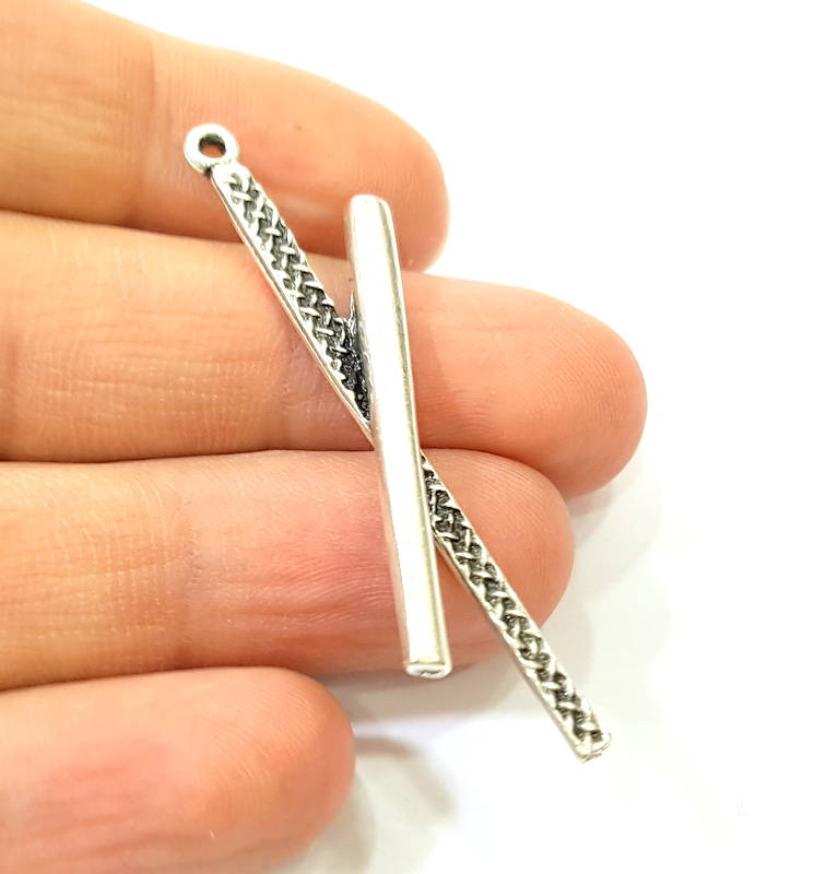 4 Silver Charms Antique Silver Plated Charm (50x3mm) G7577