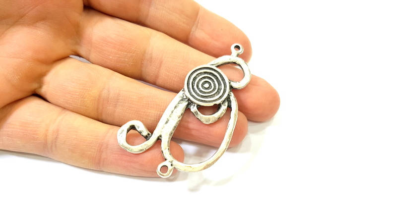 Silver Pendant Connector Antique Silver Plated Pendant (58x29mm) G7581