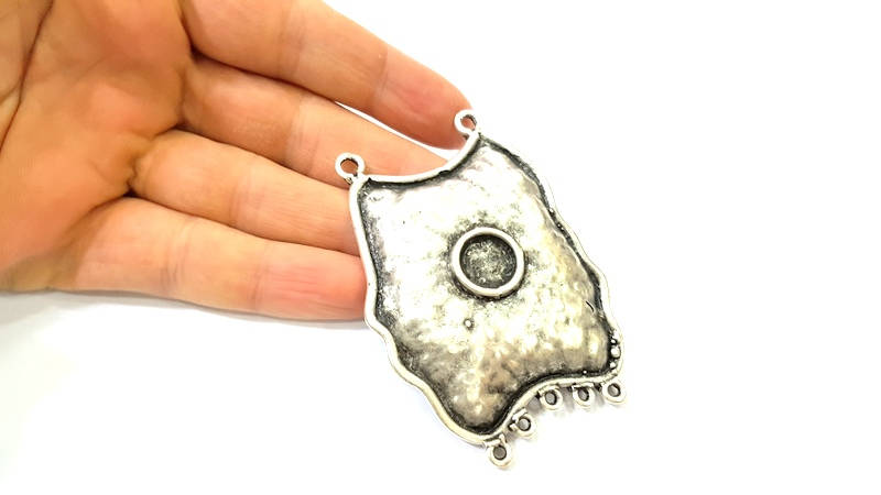 Silver Pendant Antique Silver Plated Pendant Blank (77x50mm) G7583