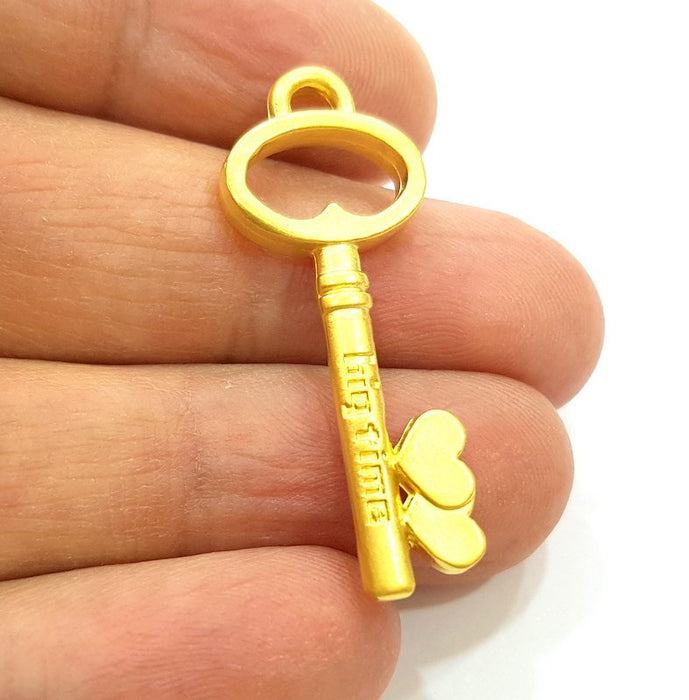 2 Gold Pendant Gold Plated Key Pendant (40x15mm)  G6854