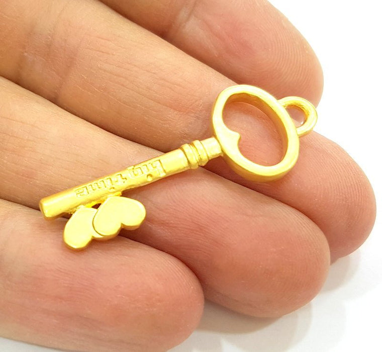 2 Gold Pendant Gold Plated Key Pendant (40x15mm)  G6854