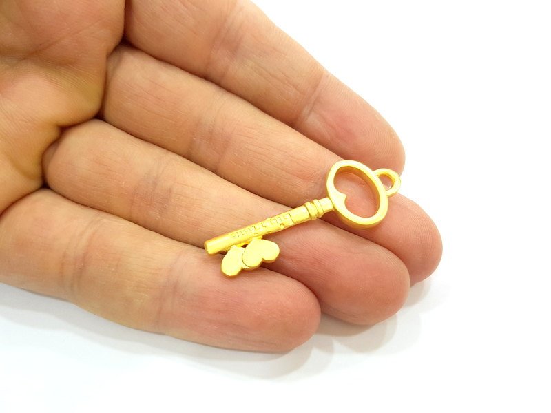 2 Gold Pendant Gold Plated Key Pendant (40x15mm)  G6854