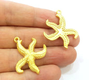 2 Gold Plated Starfish Charms Pendants (33x28mm)  G6856