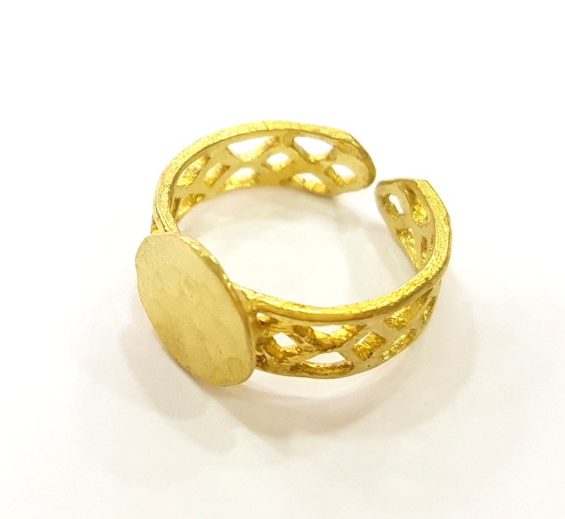 Raw Brass Ring Blank Bezel Settings Cabochon Base Mountings Adjustable (10mm blank ) G6873