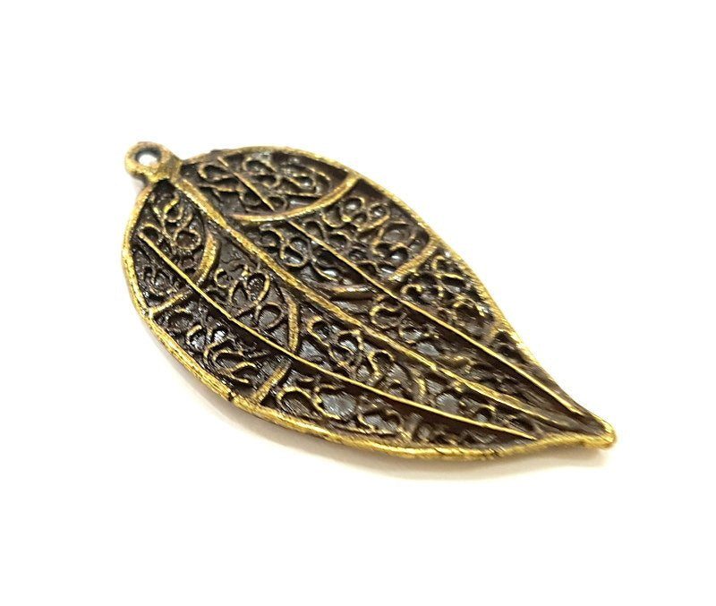 2 Antique Bronze Leaf Pendant   (40x22mm) G6880