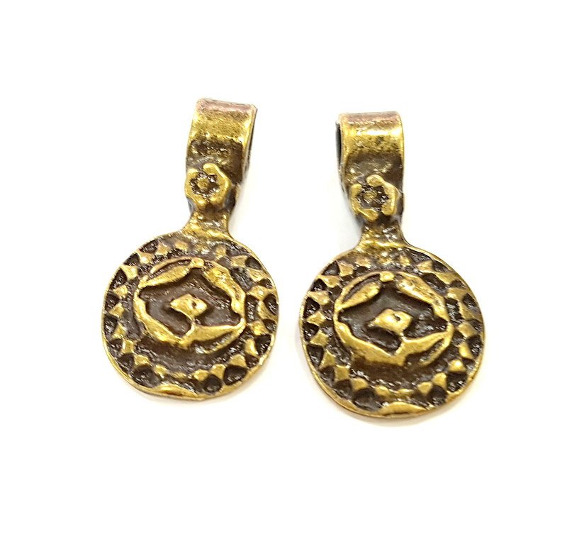 4 Antique Bronze Charm Antique Bronze Tribal Charm (27x14mm) G6898
