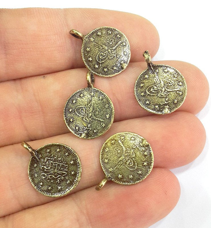 10 Antique Bronze Charm Ottoman Signature Charms Antique Bronze Brass Charm (15mm) G6899