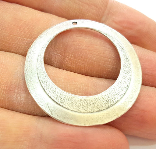 2 Silver Pendant Antique Silver Circle Pendants  (37mm)  G6913