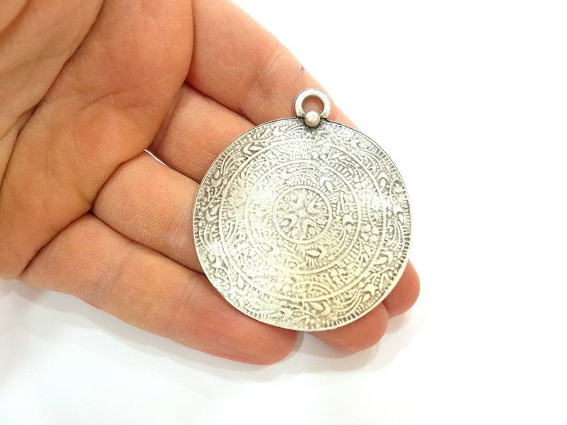 Silver Pendant Antique Silver Plated Tribal Pendants Ethnic Pendant (52mm) G8416