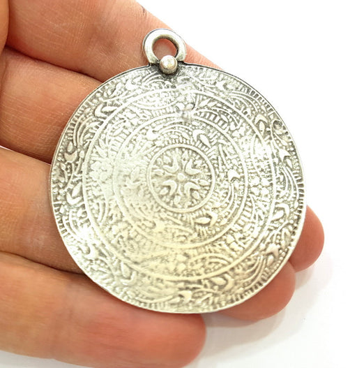 Silver Pendant Antique Silver Plated Tribal Pendants Ethnic Pendant (52mm) G8416