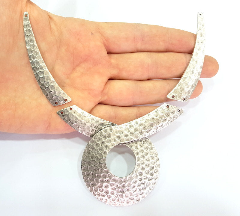 Silver Necklace Set Antique Silver Plated Collar Necklace Pendant Set Connector 3 Piece Findings G6920