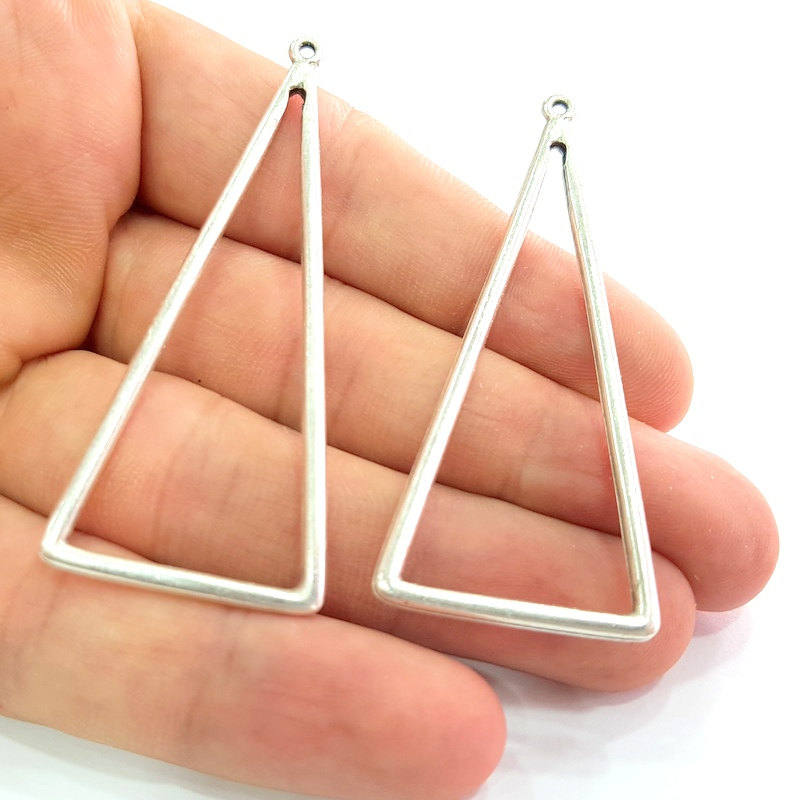 10 Antique Silver Plated Geometric Triangle Pendants (65x25mm) Antique Silver Plated Metal  G6094