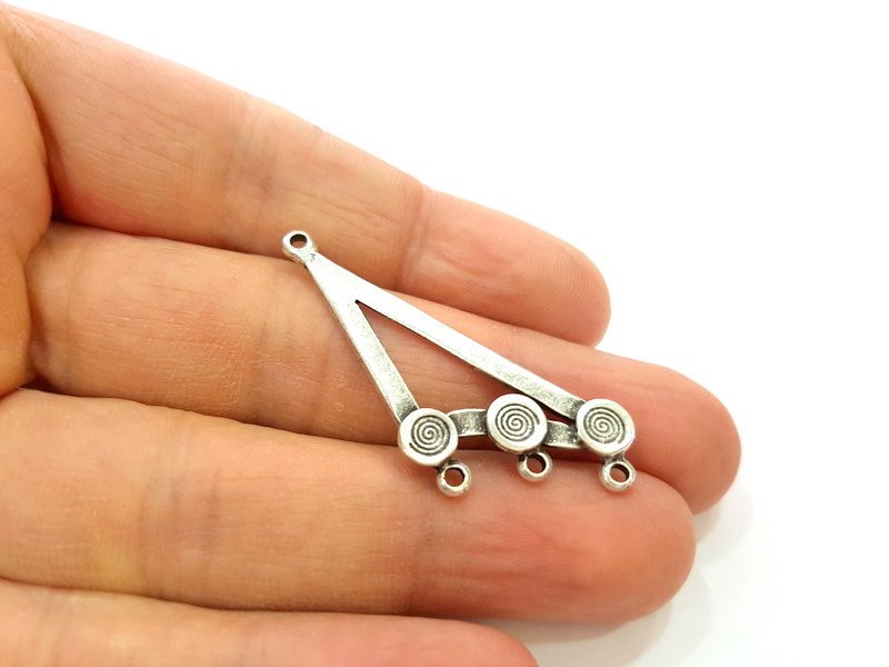 4 Silver Pendant Connector Antique Silver Pendants  (46x18mm)  G6931