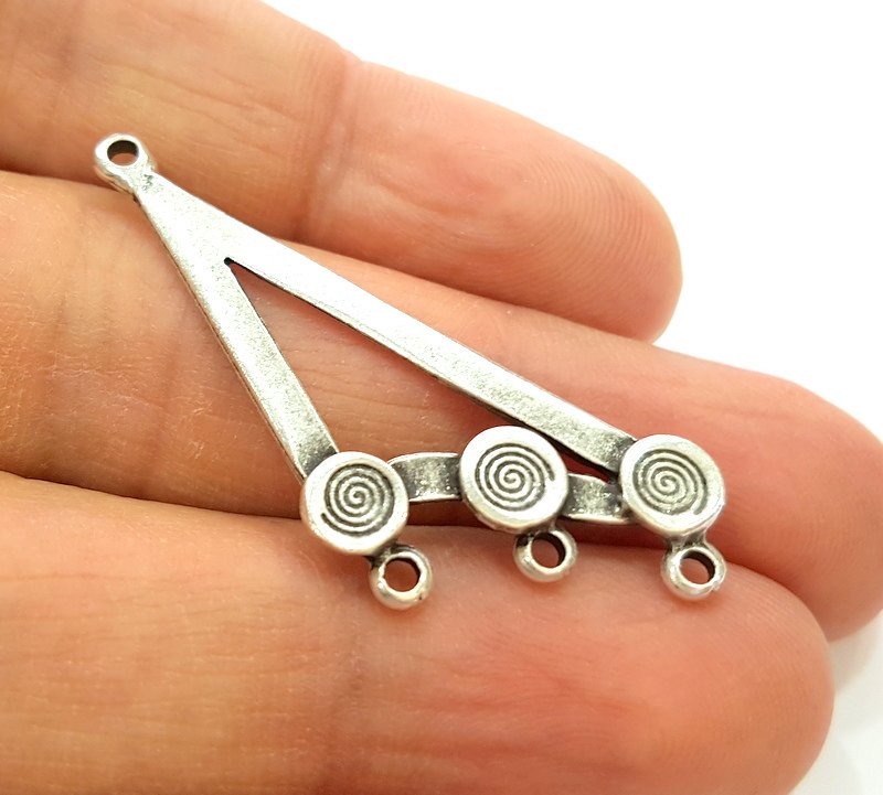 4 Silver Pendant Connector Antique Silver Pendants  (46x18mm)  G6931