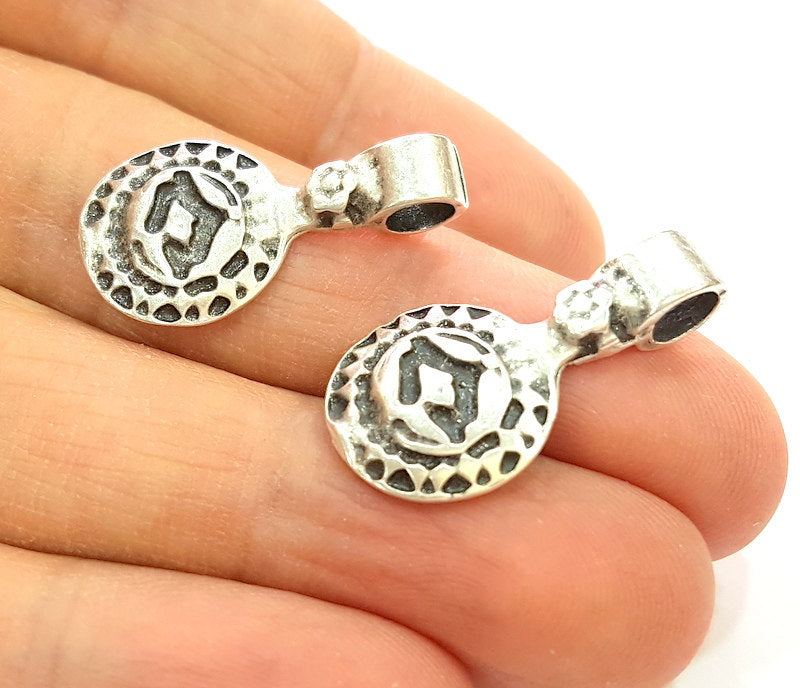 6 Tribal Charms Ethnic Charms Antique Silver Plated Charms (28x14mm) G6934