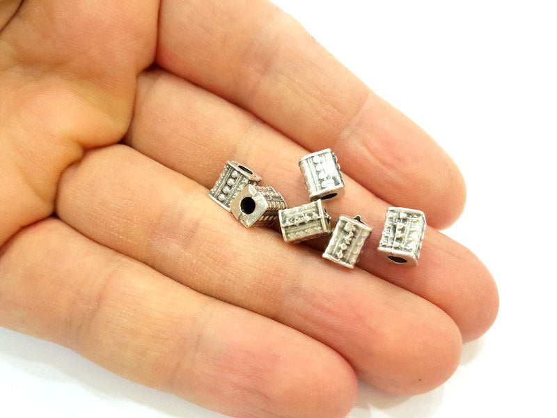 10 Square Beads Antique Silver Plated Beads 8x6mm  G15933