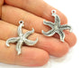 2 Silver Charms Antique Silver Starfish Charms (28mm) G6937