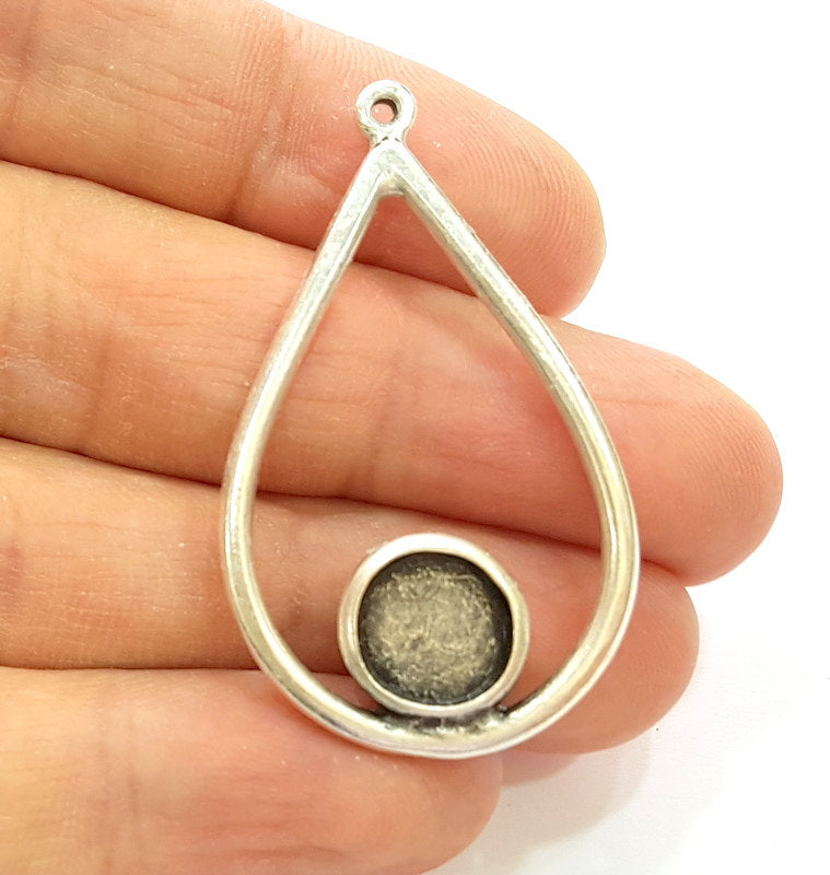 2 Silver Pendant Bezel Blank Earring Component Antique Silver Plated Blanks (10mm Blank) G9437