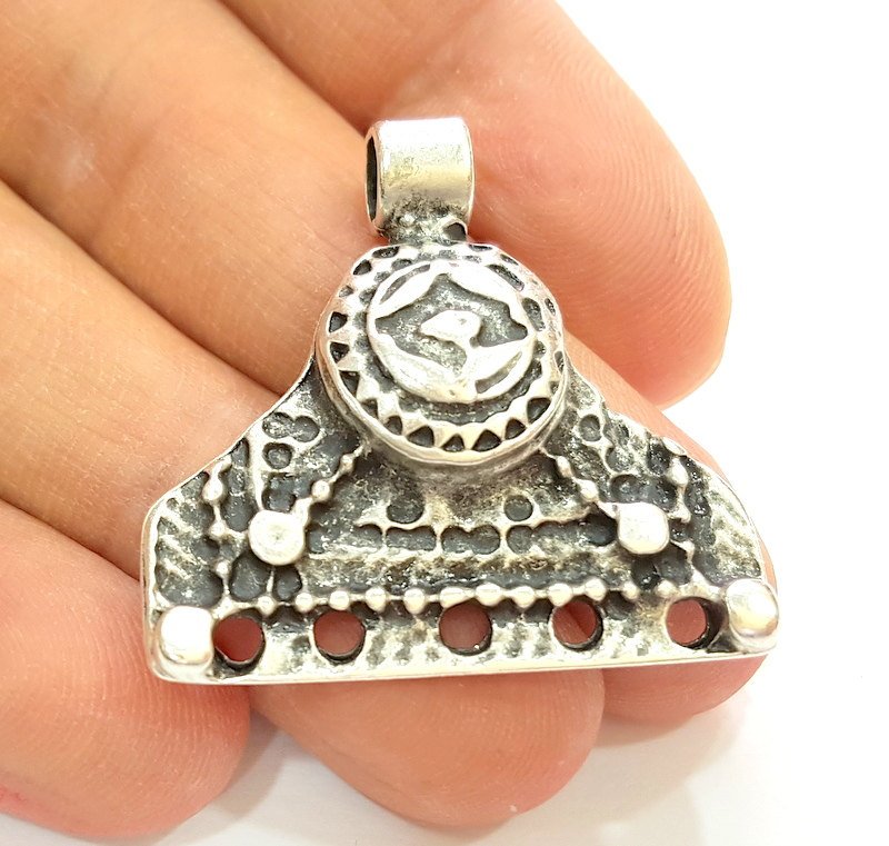 2 Silver Pendant Connector Antique Silver Plated Pendants (35x35mm)  G8291