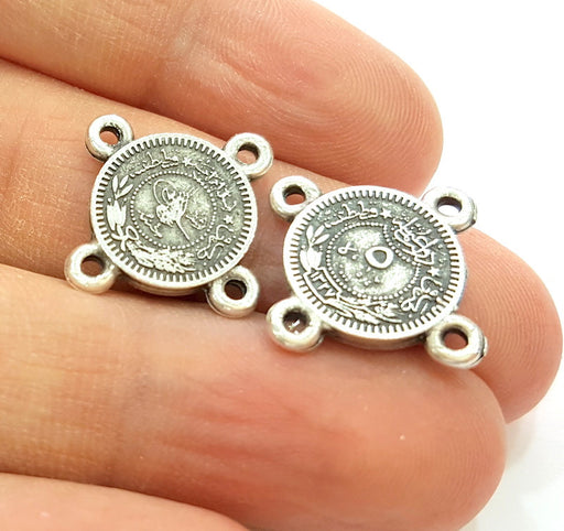 6 Silver Charms Connector Antique Silver Plated Ottoman Signature Charms 6 Pcs (13mm)  G6954