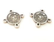 6 Silver Charms Connector Antique Silver Plated Ottoman Signature Charms 6 Pcs (13mm)  G6954