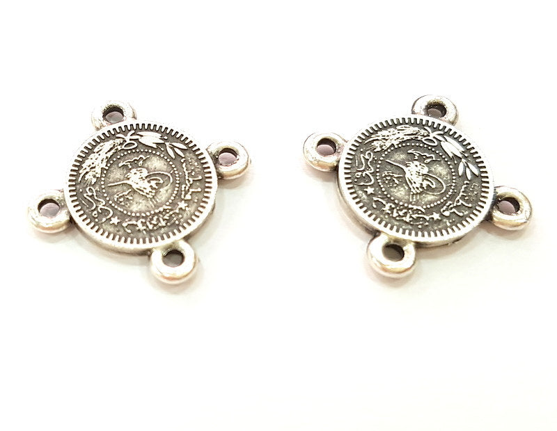 6 Silver Charms Connector Antique Silver Plated Ottoman Signature Charms 6 Pcs (13mm)  G6954